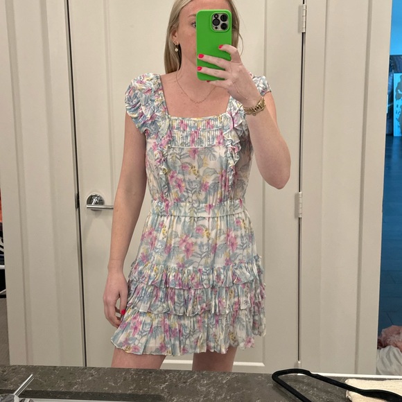 LoveShackFancy x Intermix Exclusive Ivorie Viscose Floral Ruffle Mini Dr… - Picture 6 of 10